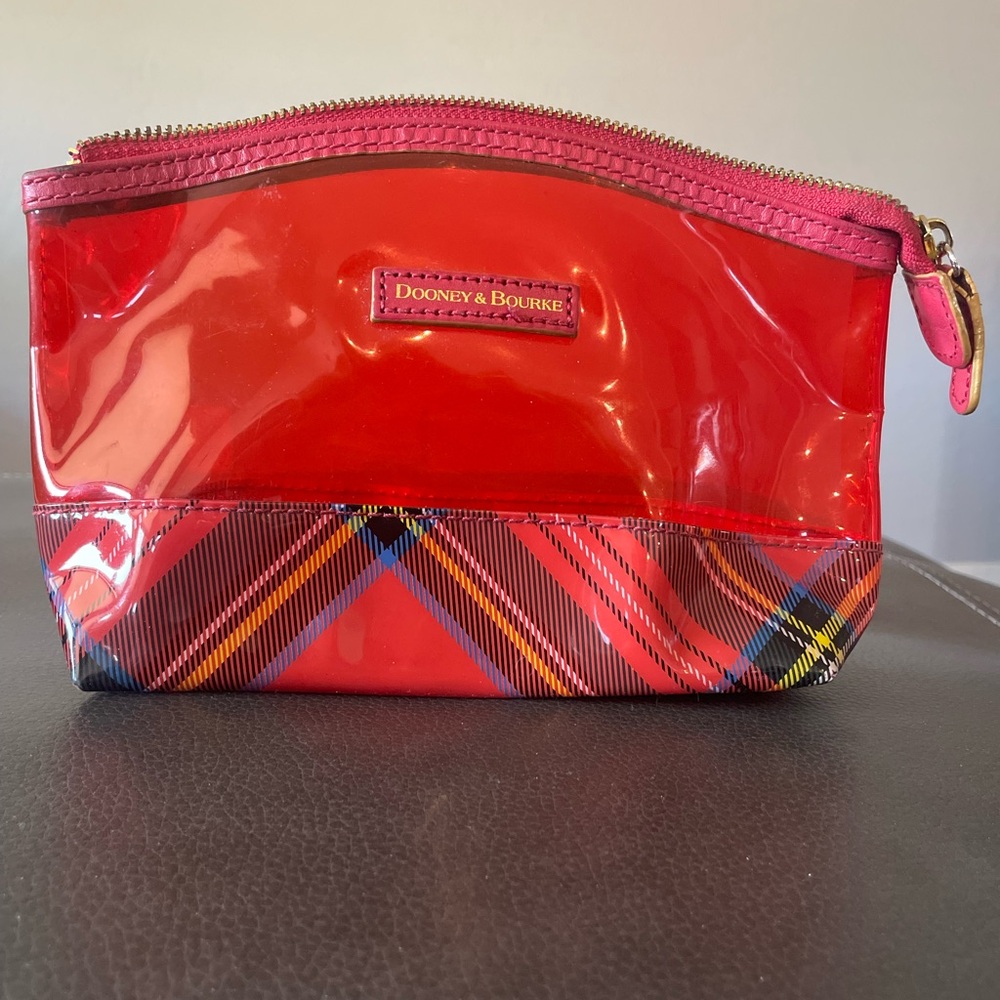 Dooney & Bourke Red and Pink Plaid Cosmetic Case